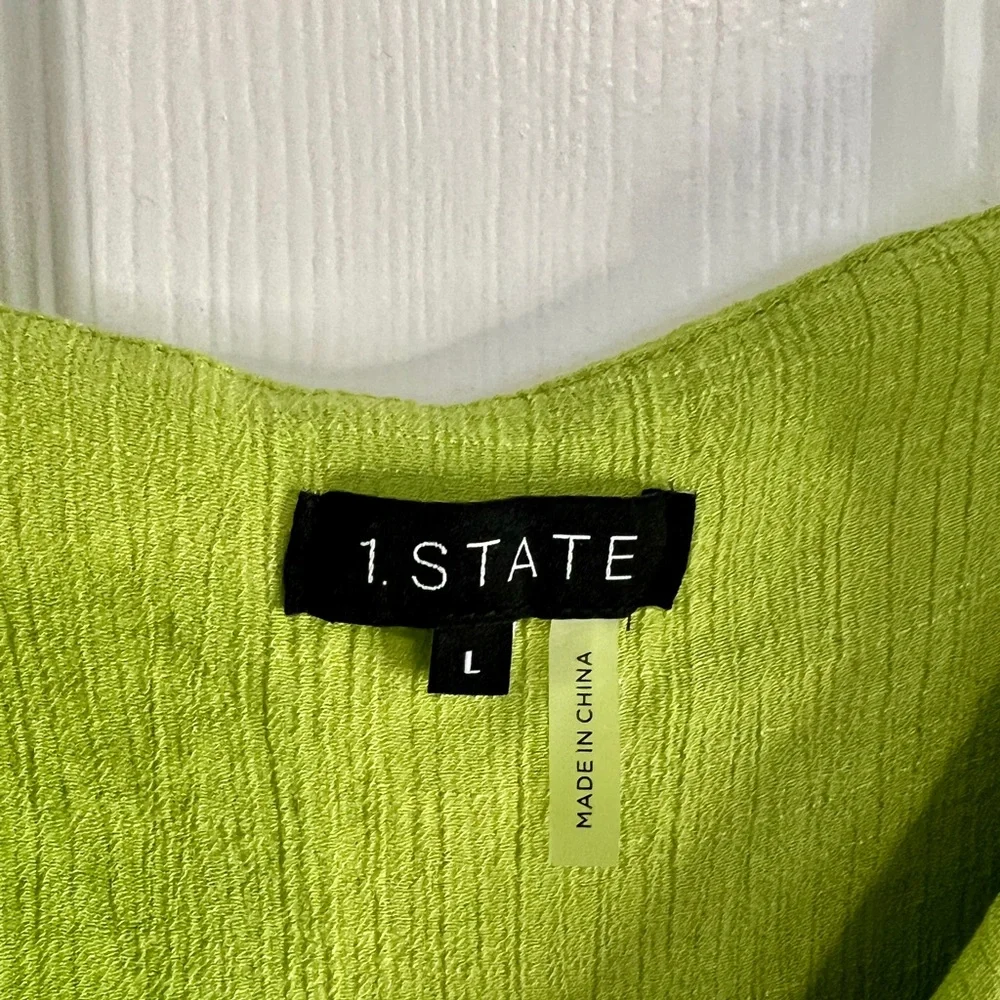 1. State Green Romper Adjustable Straps Ruffle Neckline Mini Length Large